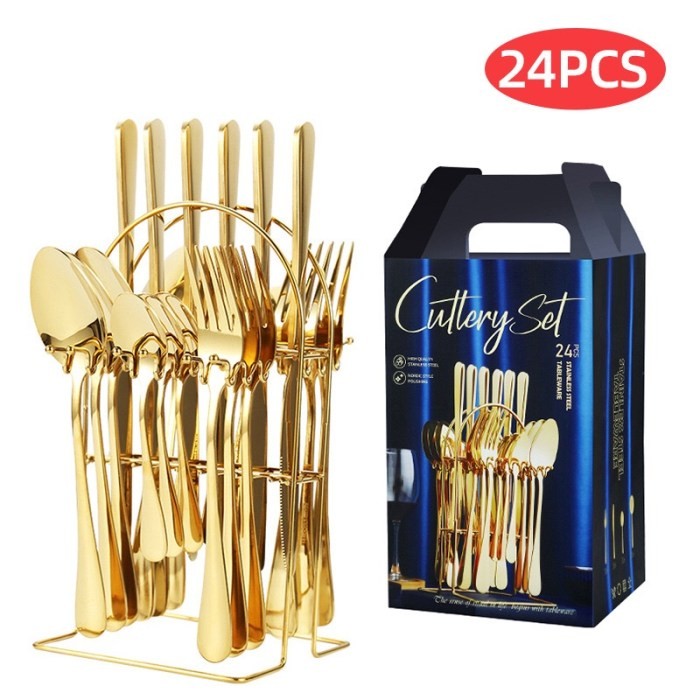 24PCS STAINLESS STEEL LUXURY GOLD CUTLERY SET/DINNERWARE