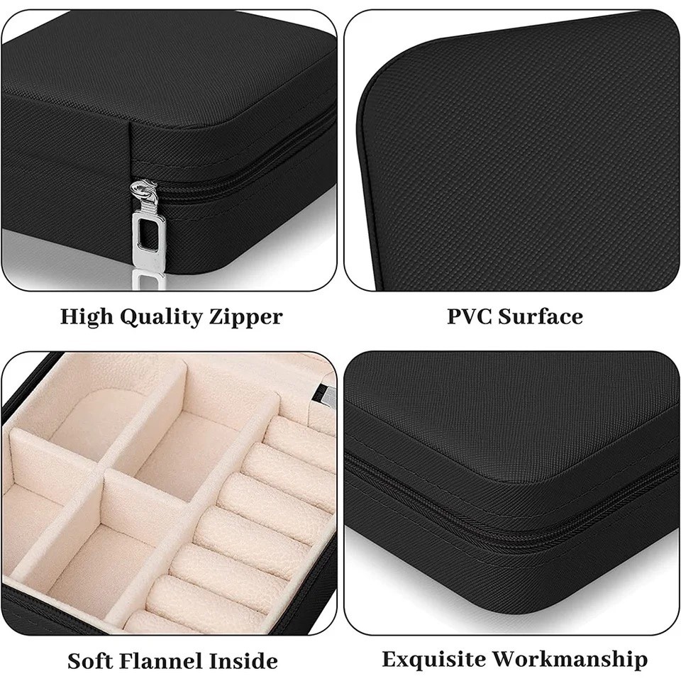 PORTABLE JEWELRY LEATHER SQUARE BOX ORGANIZER