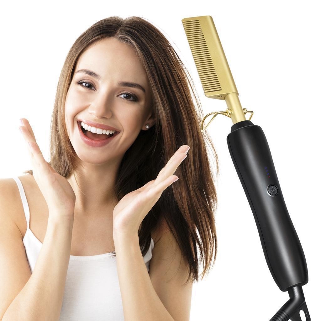 STRAIGHT CURLY GOLD PLATED HAIR STYLING COMB (HOT COMB)