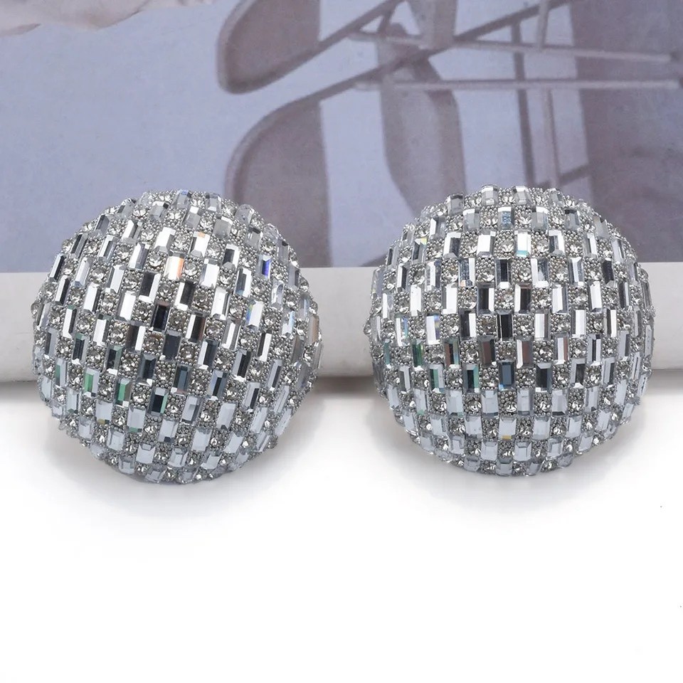 CLASSICAL HIGH STATEMENT EXAGGERATED SHINY STUD ROUND BIG EARRINGS