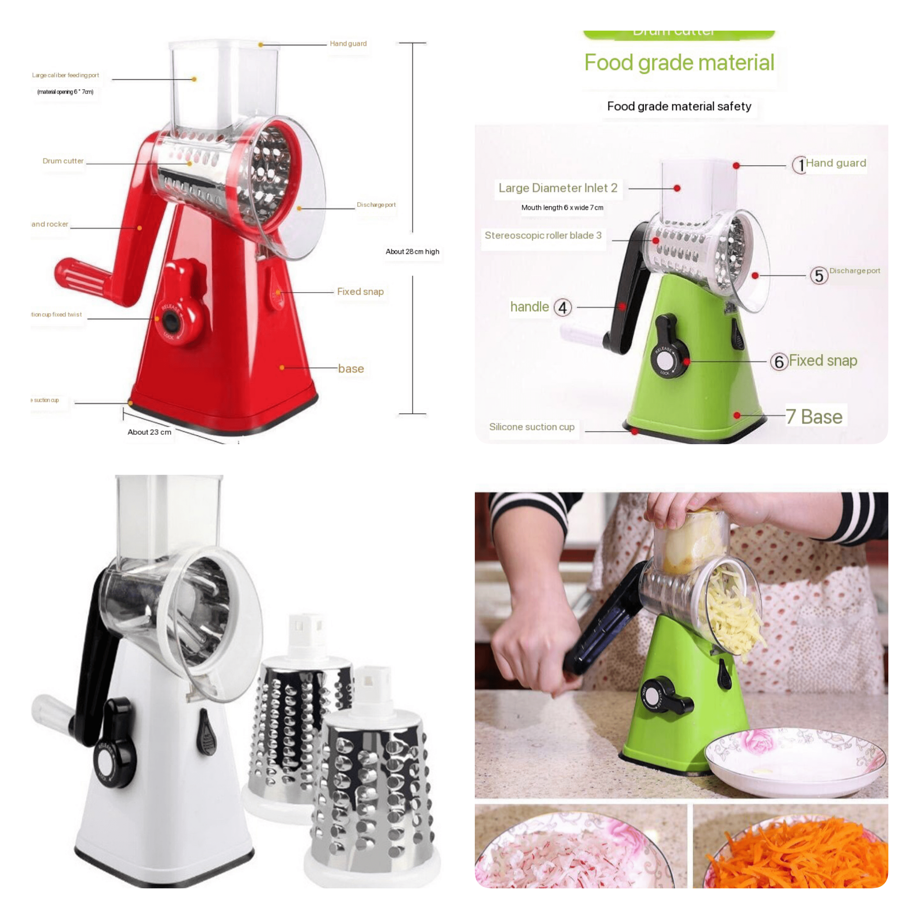 TOP QUALITY TABLETOP DRUM GRATER SHEDDER SLICER WITH BLACK KNOB (23CM by 28CM)