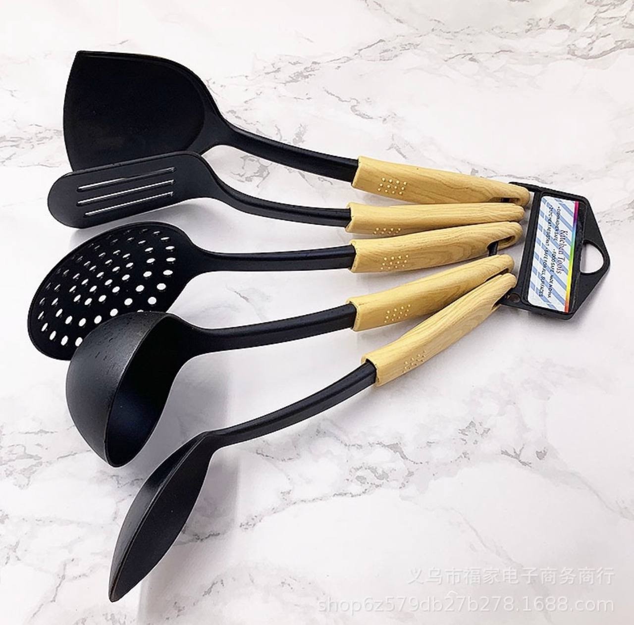 5PCS NUDE HANDLE NON STICK COOKING SPOON SET