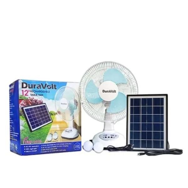 DURAVOLT SOLAR ELECTRIC OPERATED 12INCHES RECHARGEABLE TABLE FAN + PANEL + 2PC LIGHT BULB