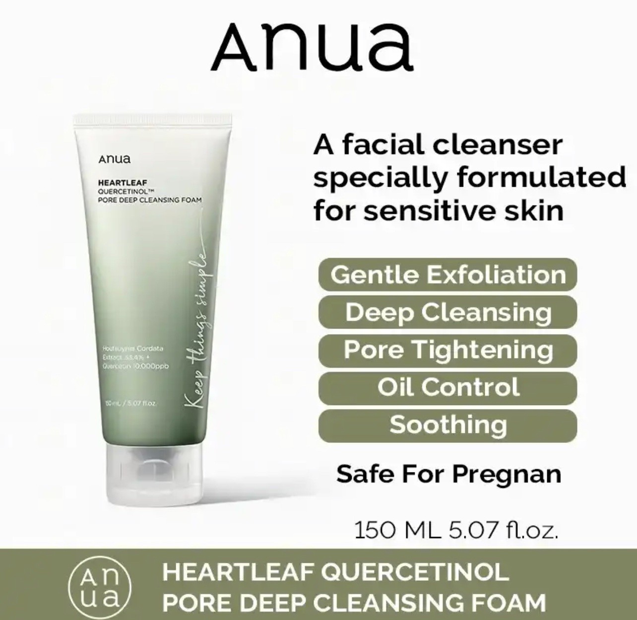 ANUA HEARTLEAF QUERCETINOL PORE DEEP CLEANSING FOAM – CORRECT KOREAN FACIAL FOAMING CLEANSER