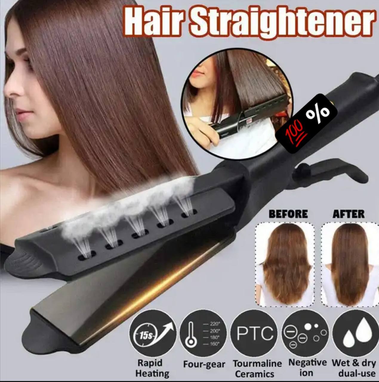 PURE GOLD PROFESSIONAL (45W) IRON CERAMIC WET&DRY FAST HEAT UP HAIR STRAIGHTENER