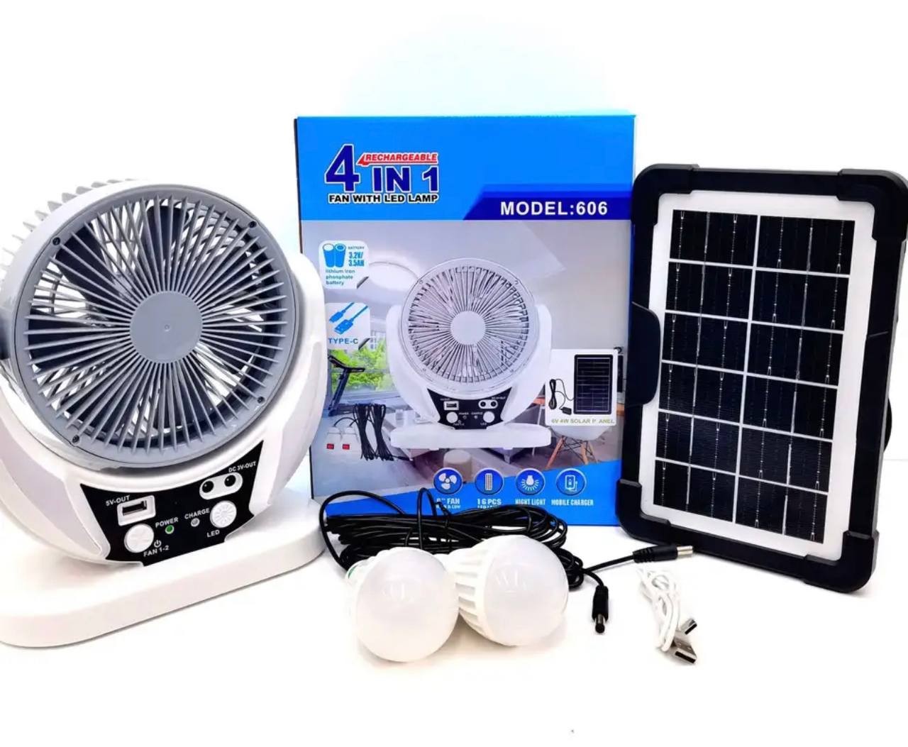 4in1 SOLAR/ELECTRIC RECHARGEABLE FAN WITH LED LAMP