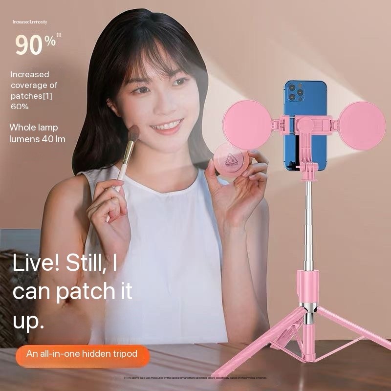 EXTENDABLE SELFIE STICK WITH DOUBLE MIRROR RINGLIGHT + TRIPOD STAND + BLUETOOTH SHUTTER