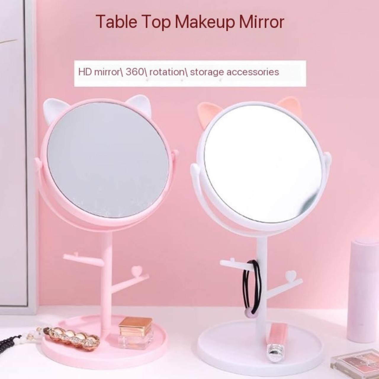 360 DEGREE ROTATING TABLE TOP DRESSING MIRROR,JEWELRY HOLDER
