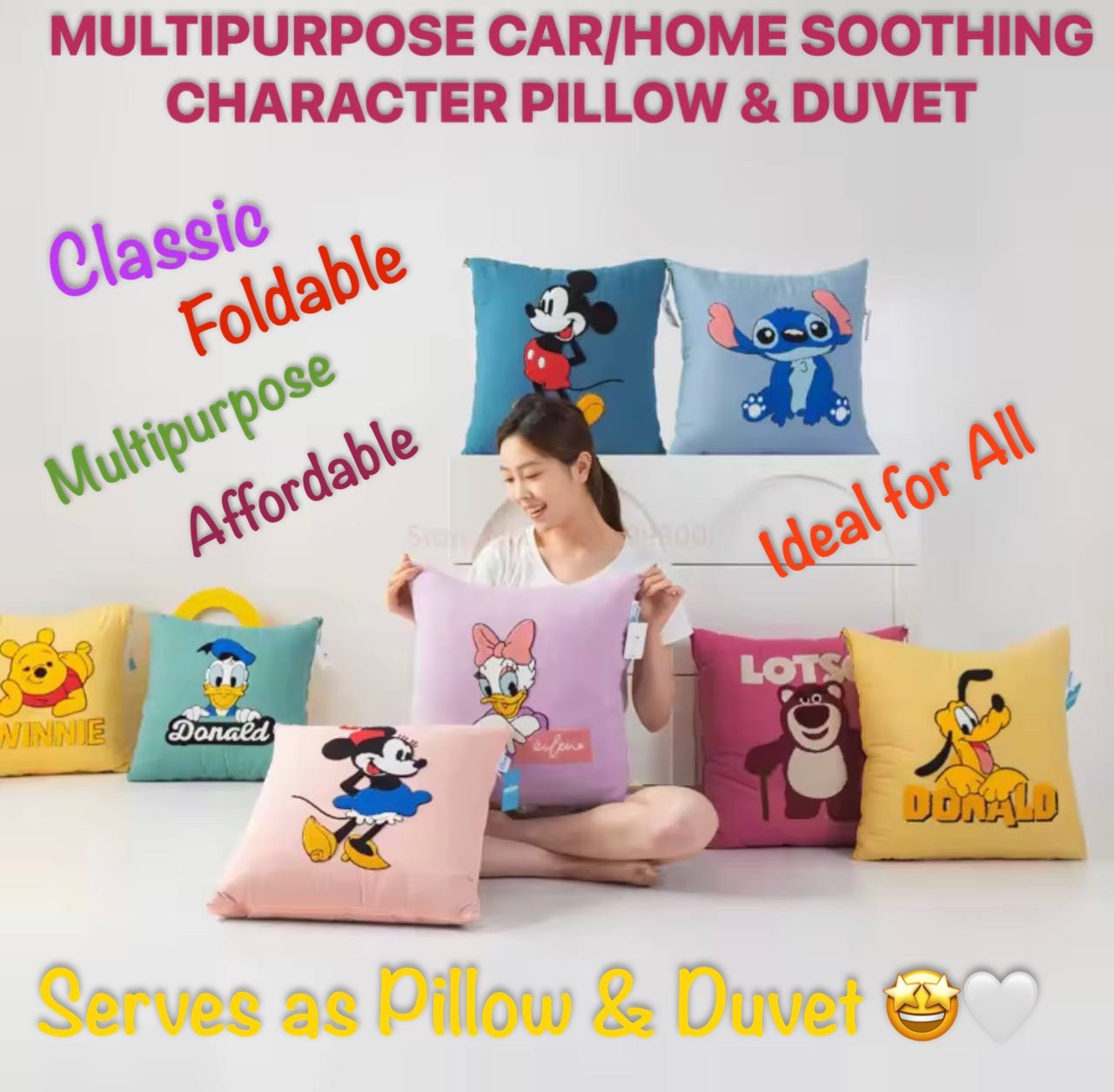 1PC MULTIPURPOSE CAR,HOME SOOTHING CHARACTER PILLOW,DUVET