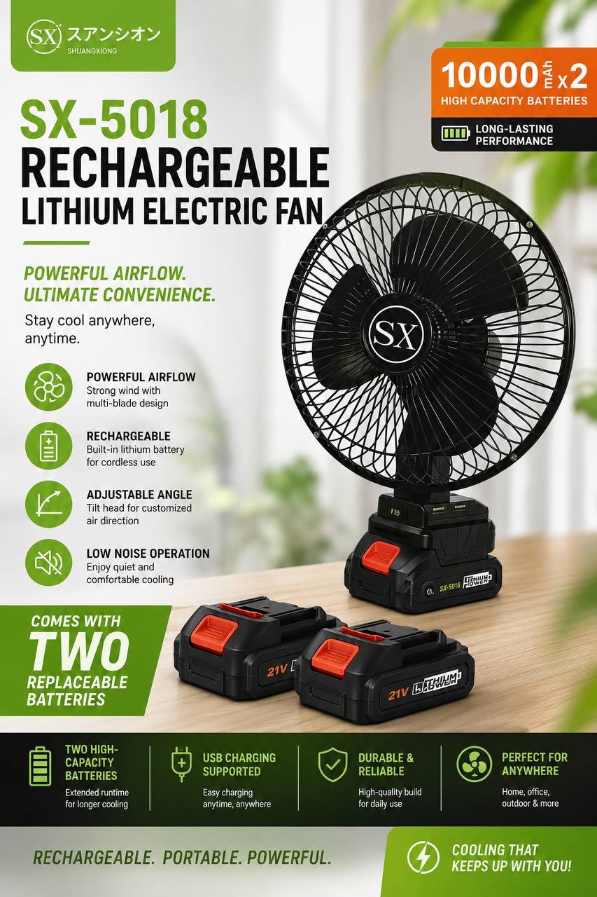 SX-5018 RECHARGEABLE LITHIUM ELECTRIC TABLE FAN
