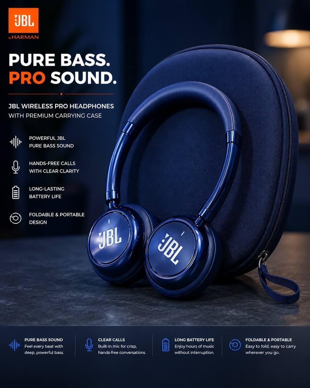 JBL WIRELESS PRO HEADPHONES WITH PREMIUM CARRYING CASE