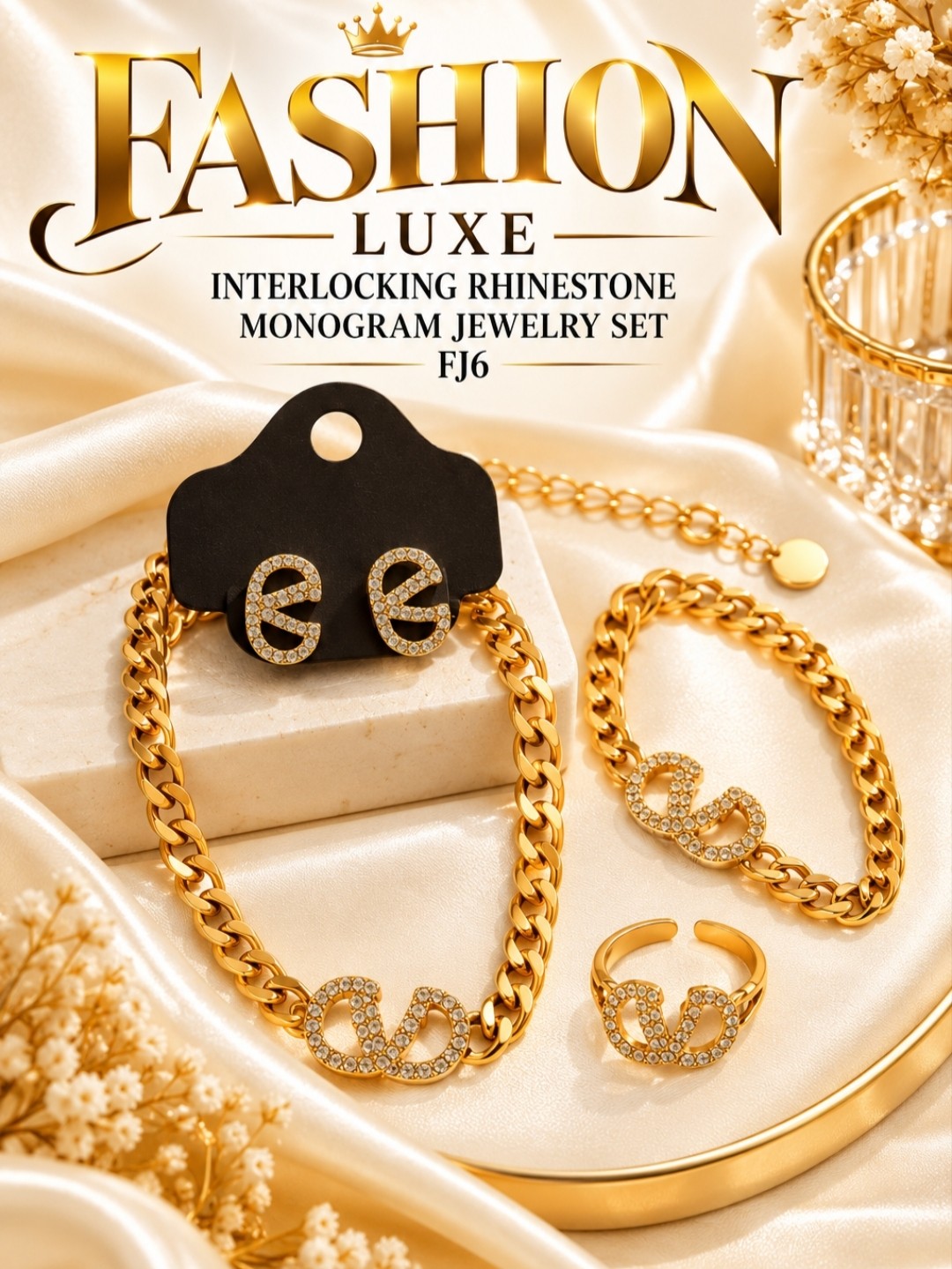 FASHION LUXE INTERLOCKING RHINESTONE MONOGRAM JEWELRY SET